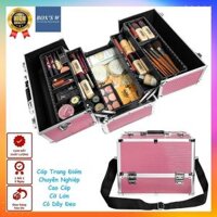 Cốp Trang Điểm Chuyên Nghiệp Khung Nhôm Cứng Chắc Cỡ Lớn Có Dây Đeo - Màu Hồng - Cốp Đựng Mỹ Phẩm, Nail, Phun Xăm -1718