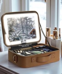 Cốp - Túi Da Đựng Đồ Make Up Cá Nhân Kèm Gương Đèn LED [Màu Nâu] - GZM12