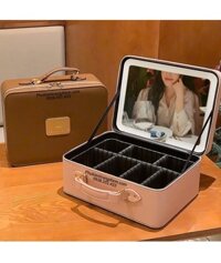 Cốp - Túi Da Đựng Mỹ Phẩm Cá Nhân Kèm Gương LED Cảm Ứng [Màu Hồng] - PD12H