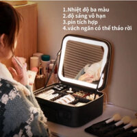 Cốp túi đựng mỹ phẩm có đèn chiếu sáng kèm gương, hộp đựng mỹ phẩm tích hợp, túi đựng mỹ phẩm đa năng