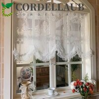 Cordellaub Xù Ren Ngắn Sheer Rèm, Túi Thanh Thêu / Móc / Băng Ma Thuật Đính Hạt Nửa Sợi Drap, Phong Cách Pháp Lãng Mạn Hoa Ngắn Vải tuyn Drapery