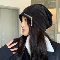 Corduroy Cọc Mũ Nữ Thu Đông Đen Influencer Đầu Lớn Chu Vi Baotou Mũ Lạnh Phong Cách Nhật Bản Tất Cả @