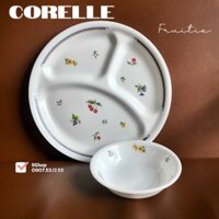 Corelle USA  - Fruitie - Combo 01 Dĩa Khay 3 ngăn 26cm + 01 Tô Tráng Miệng 295ml