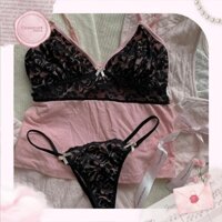 Cornpink House | 𝐃𝐎𝐉𝐀 𝐂𝐀𝐓 | Đồ lót nữ ren cao cấp | Màu hồng đen gợi cảm | Áo dây y2k | Quần lót lọt khe ren quyến rũ