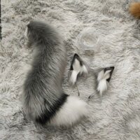 Cos mô phỏng thủ công Tai Sói đuôi Sói tai thú đuôi Thú quyến rũ cáo bờm tóc phụ kiện phát triển tóc Phụ Kiện Màu Xám nhỏ xám 1.5