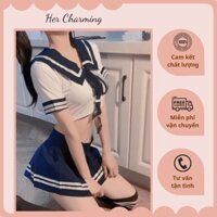 [Cosplay] Bộ Đồ Hoá Trang Nữ Sinh Nhật Bản Dễ Thương C001 Với Áo Thuỷ Thủ Croptop Co Giãn Kèm Chân Váy Sexy .