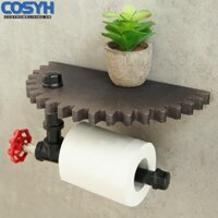 [Cosyh] Giá đỡ ống công nghiệp cổ điển Giá đỡ giấy vệ sinh Con lăn Giá treo tường bánh răng gỗ