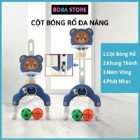 Cột Bóng Rổ Kiêm Khung Thành Đá Bóng - Có Phát Nhạc, Ném Vòng - Kèm 2 bóng + 4 vóng ném màu sắc cho bé từ 2 tuổi