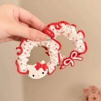 Cột scrunchies nhỏ viền đỏ chấm bi hello kitty 4972