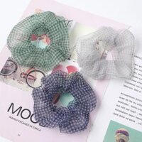 Cột tóc vải Scrunchies voan caro - Xám