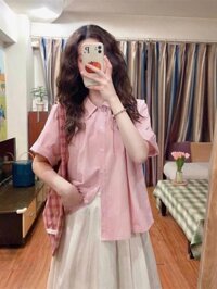 [Cotton] Áo polo tay ngắn nữ Nhật Bản sang trọng Áo sơ mi màu vàng