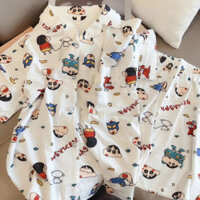 [Cotton Giả Chất Lượng Cao] Bộ Đồ Ngủ Crayon Shin-Chan Mùa Hè Trẻ Em Nữ Mùa Hè Bộ Đồ Cho Bé Mặc Ngoài Quần Áo Gia Đình