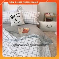 Cotton Kẻ Ô Trắng - bộ chăn ga giường