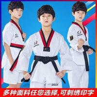 Cotton Nguyên Chất Người Lớn Trẻ Em Taekwondo Quần Áo Dài Tay Ngắn Nam Nữ Taekwondo Quần Áo Người Mới Bắt Đầu Tập Luyện Quần Áo