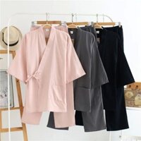 Cotton Nguyên Chất Nhật Bản Kimono Truyền Thống Mùa Hè Thu Bộ Đồ Ngủ Yukata Nam Nữ Tay Dài Nhà Quần Áo Kimono Phù Hợp Với