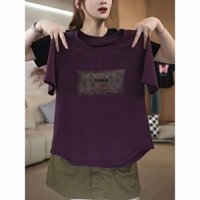 Cotton Nguyên Chất Plus Kích Thước Phong Cách Hàn Quốc In Màu Tím Áo Thun Nữ Mùa Hè Rời Top Nữ
