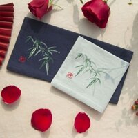 Cotton Nguyên Chất Thêu Khăn Tay Thêu Tre Cổ Retro Hanfu Khăn Vuông Khăn Quà Tặng Sinh Nhật Khăn Tay