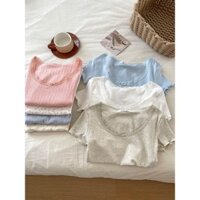 Cotton Nguyên Chất Xiacnee Phong Cách Ngọt Ngào Ren Slim Fit Slim Nhìn Đế Vai Ngắn Cổ Tròn Tay Ngắn Áo Thun Top