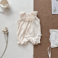 Cotton Trơn Ren Cổ Bé Gái Áo Liền Quần Mùa Hè Mới Không Tay Jumpsuit 0-2 Tuổi Tập Đi Body