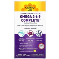 Country Life Omega 3-6-9 Complete Ultra Concentrated Natural Lemon 180 Softgels