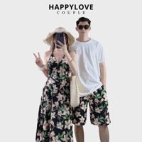 Couple đồ đôi HAPPYLOVE áo thun nam kèm quần nam đầm nữ maxi thời trang cho cặp đôi M062