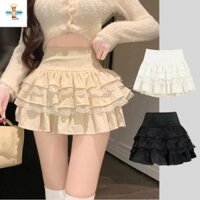 Cozyyhome Váy ngắn nhung ren, Váy bánh phồng ngọt ngào xếp nếp cho nữ, Eo cao họa tiết thời trang với quần an toàn Váy ngắn chữ A cho nữ