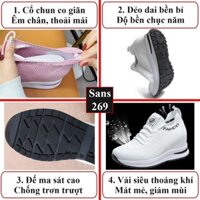 {CPH shoes} Giày sneaker nữ Sans269 tăng chiều cao 6cm cổ thun êm chân chất vải thoáng khí mát đen