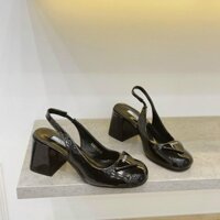 {CPH shoes} SĂN SALE- GIÀY SANDAL CAO GÓT BÍT MŨI DA BÓNG TAG P.R.D GÓT VUÔNG 6CM QUAI HẬU CHUN SAU