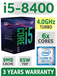 CPU Intel Core i5 8400 2.8Ghz Turbo Up to 4Ghz / 9MB / 6 Cores, 6 Threads / Socket 1151 v2 (Coffee Lake )