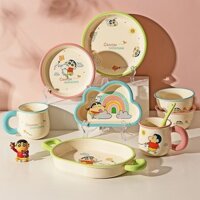 Crayon Shin-Chan Gốm Cơm Bát Bộ Đồ Ăn Hoạt Hình Dễ Thương Hộ Gia Đình Đĩa Bộ Bát Canh Bé Gái Ăn Bát Cốc Thìa