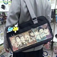 Crazygai Kawaii Lolita Itabag, Túi xách Nylon JK Đồng phục Túi đeo vai, Bông tai trong suốt Dung tích lớn cho bé gái Túi đeo chéo