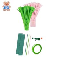 [Crd] Trung tâm thủ công, 100 bông hoa hồng + 100 bông hoa xanh, hoa nhân tạo, bó hoa, quà tặng, bộ dụng cụ thủ công