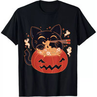 Creepy Kawaii Mèo Ăn Mì Ramen Halloween Áo Thun Tốt Nhất