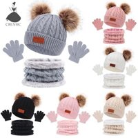 Crlnhc 3 Chiếc Mùa Đông Mũ Cho Bé Khăn Găng Tay Bộ Màu Trơn Tập Đi Bonnet Dễ Thương Pompom Dệt Kim Mũ Ngoài Trời Ấm Áp Phụ Kiện Trẻ Sơ Sinh 1-5Y Vn