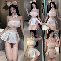 Crlnhc Đồ Lót Áo Ngực Cắt Nơ Xếp Ly Váy Đồng Phục Bộ Đồ Ngủ Nữ Gợi Cảm Vn