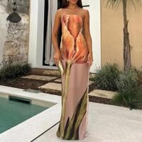 Crlnhc Hoa In Hình Đầm Maxi Không Dây Cho Nữ 2024 Gợi Cảm Cao Cấp Tắt Vai Bodycon Ống Top Đầm Dự Tiệc Mùa Hè Trang Phục Vn