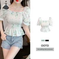 Crlnhc Mùa Hè Nữ Tay Phồng Dễ Thương Áo Ruffles Hoa Ruffles Smocked Crop Top Áo Sơ Mi Cổ Vuông Tee Dành Cho Thiếu Niên Bé Gái vn