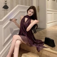 Crlnhc Mùa Hè Xếp Ly Cổ Chữ V Không Tay Dây Voan Lưới Ruy Băng Rời Mini Đầm Vn