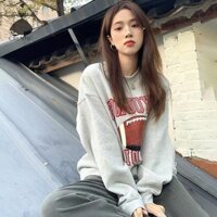 Crlnhc Nữ Mỹ Retro Bóng Bầu Dục In Hình Cổ Tròn Dài Tay Rời Áo Vn