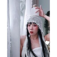 Crochet hat bandana Lace Hat Nón ren đính hạt châu kết đá rất đẹp phong cách Phương Tây thời trang độc đáo quý tộc