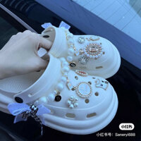 CROCS Bộ phụ kiện quyến rũ cá sấu Bộ phụ kiện giày phong cách công chúa với dây chuyền kim cương có thể tháo rời và trang trí ngọc trai