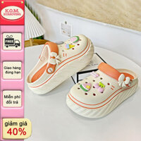 CROCS Dép cá sấu nữ, dép đầu túi đựng trái cây hoạt hình dễ thương mùa hè 2024 giày lỗ đế bệt chống trượt muffin và dép đen đi biển