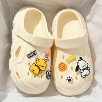 CROCS Dép cá sấu nữ, dép đi biển gấu Pooh hoạt hình dễ thương và thoải mái gót cao hai dép