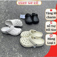 Cross nam nữ bít đầu, dép đúc nguyên khối, dép đi mưa chống trơn trượt, tặng kèm 10 charm