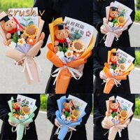[Crush] Bó hoa hướng dương, Dây đèn LED hoạt hình Hoa tốt nghiệp, Thời trang sang trọng DIY Hoa dệt kim tay
