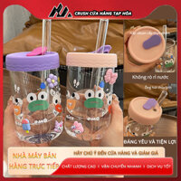 CRUSH Cốc Uống Nước Bằng Thủy Tinh Có Nắp Kèm Ống Hút Họa Tiết Vui Nhộn Sáng Tạo