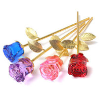 Crystal Glass Golden Roses Flower Ornament Valentine Gifts Present with Box Home Decorations