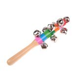 【Crystalawaking】Cute Rainbow Baby Toy Pram Crib Handle Wooden Bell Stick Shaker Rattle - intl