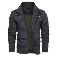 CRYSULLY Men's Spring Fall Casual Windbreaker Jacket Cargo Stand Collar Military Bomber Jackets Coat