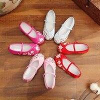Cũ Bắc Kinh Giày Vải Nông Miệng Bé Gái Khiêu Vũ Biểu Diễn Phong Cách Dân Tộc Cổ Trang Phục Hanfu Thêu Giày Sinh Viên Thường Ngày Đế Bằng
